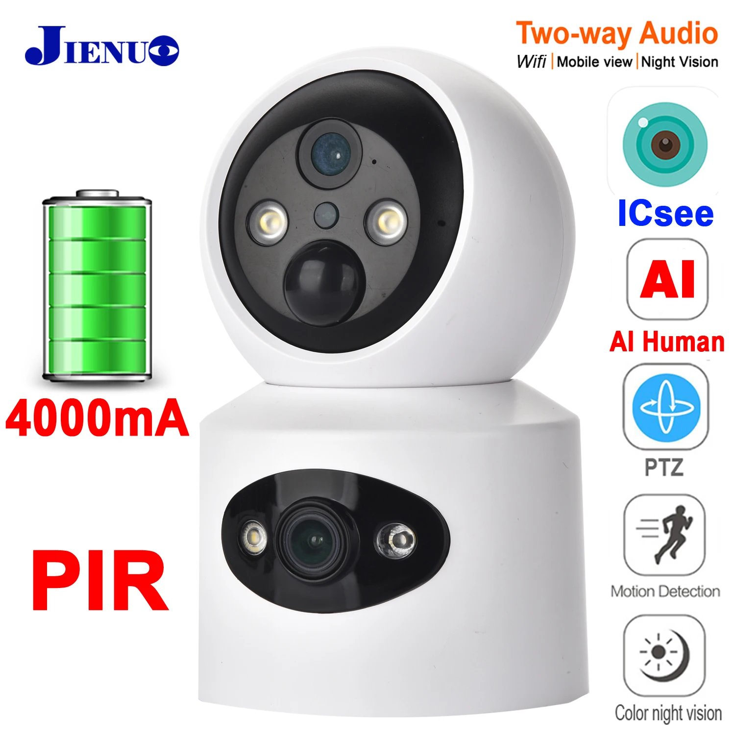 Dual Lens PTZ IP Camera 4000 mA Battery Wireless Auto Track Cctv Security Surveillance Video Full Color Night Vision HD Home Cam