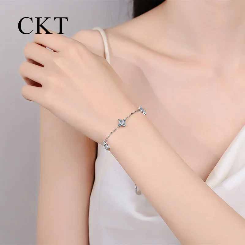 18K White Gold Jewelry Luxury Chain Platinum PT950 Lady Daily Style 2ct GRA Certified Moissanite Bracelets for Women Sparkling