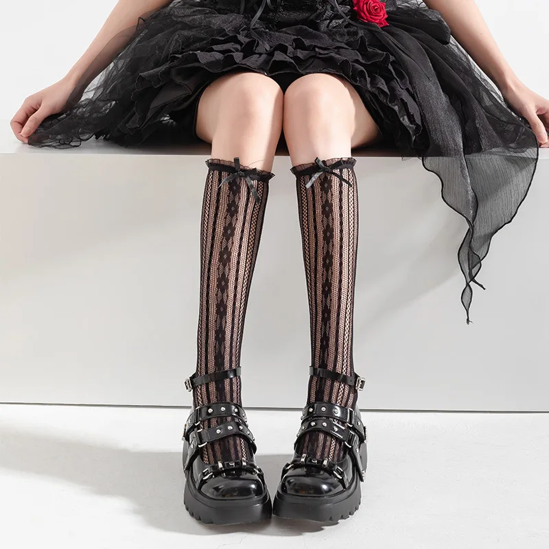 

Sexy Lace Mesh Fishnet Stockings Women Summer Hollow Out Breathable Knee Socks JK Japanese Style Sweet Girls Long Socks Stocking