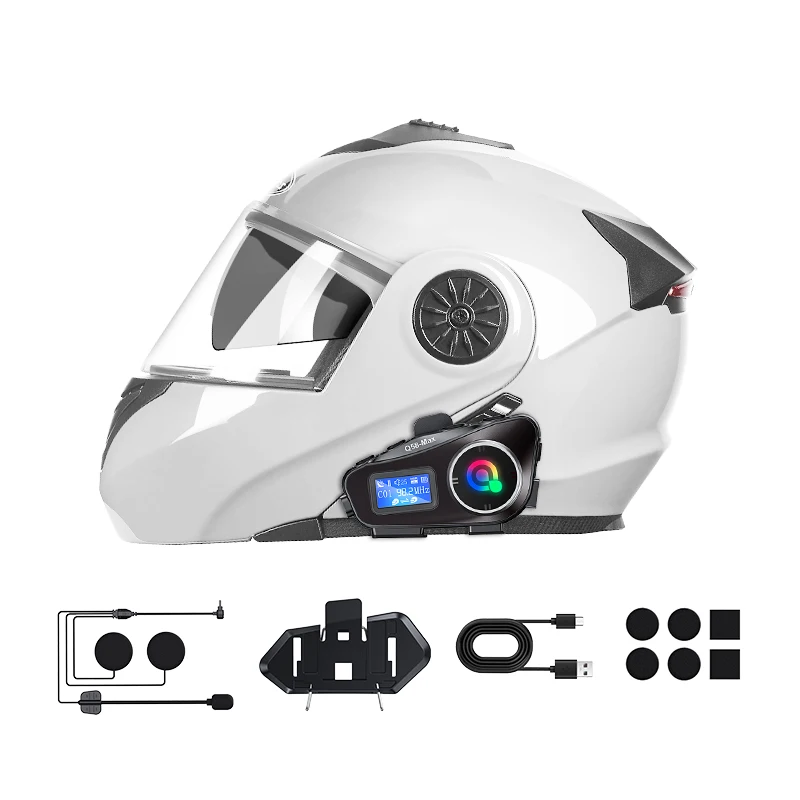 Q58 MAX New Listing Dual Chip 5.3 with Torch 300m Motorcycle Intercom Headset LCD Displayed FM Radio Walkie-talkies clear Sound