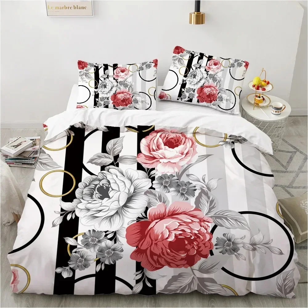 

Pink Rose Flowers Comfortable Duvet Quilt Cover Pillowcase Bedding Set Children Bedroom Decoration Home Textile
