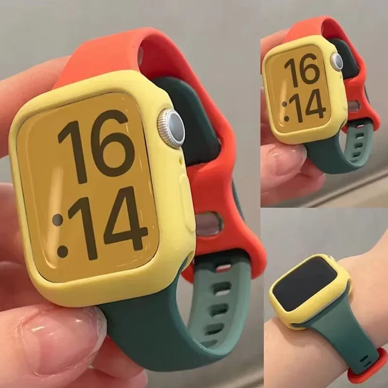 Case +Silicone Strap for Apple Watch Band 46mm 42mm 41 45MM Sport Watch Band for IWatch Series 12 11 10 9876 SE 4321 38MM 42MM
