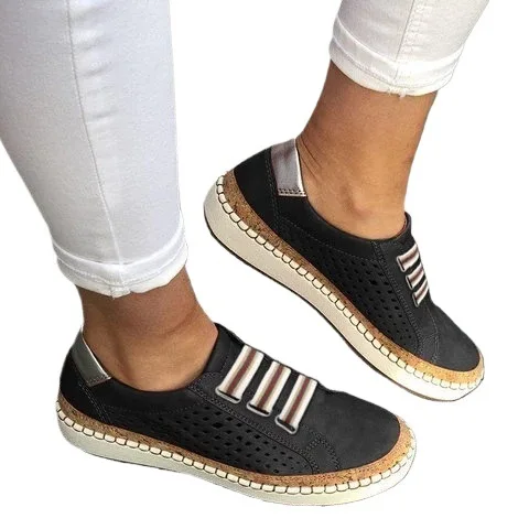 Zapato informal para mujer, tenis, zapatos planos de otoño para mujer, punta redonda, transpirable, vestido de otoño y verano, cómodo, calado de goma PU con cordones, liso