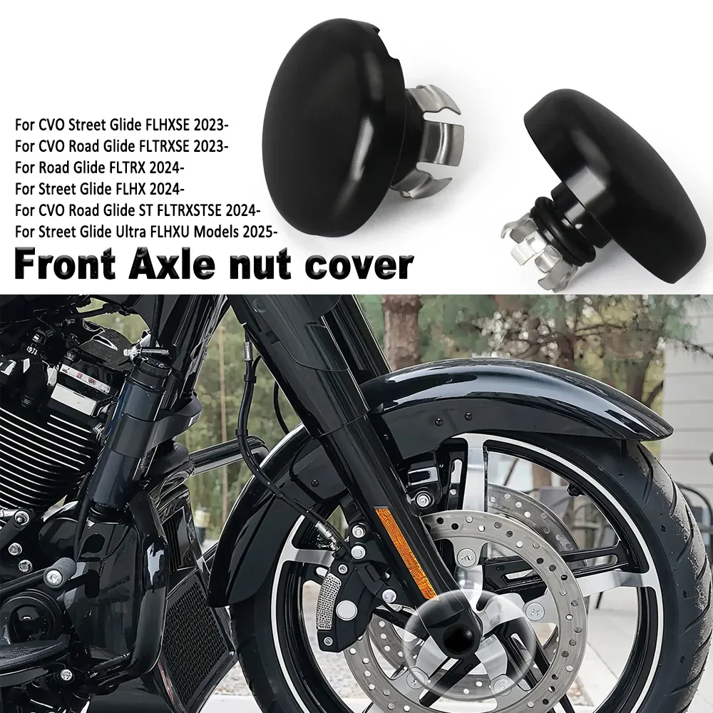 

Motorcycle Black Bolt Cover Front Axle Nut Covers For Touring Street Road Glide CVO FLHX FLTRX FLTRXSE FLHXSE Ultra FLHXU 2023-