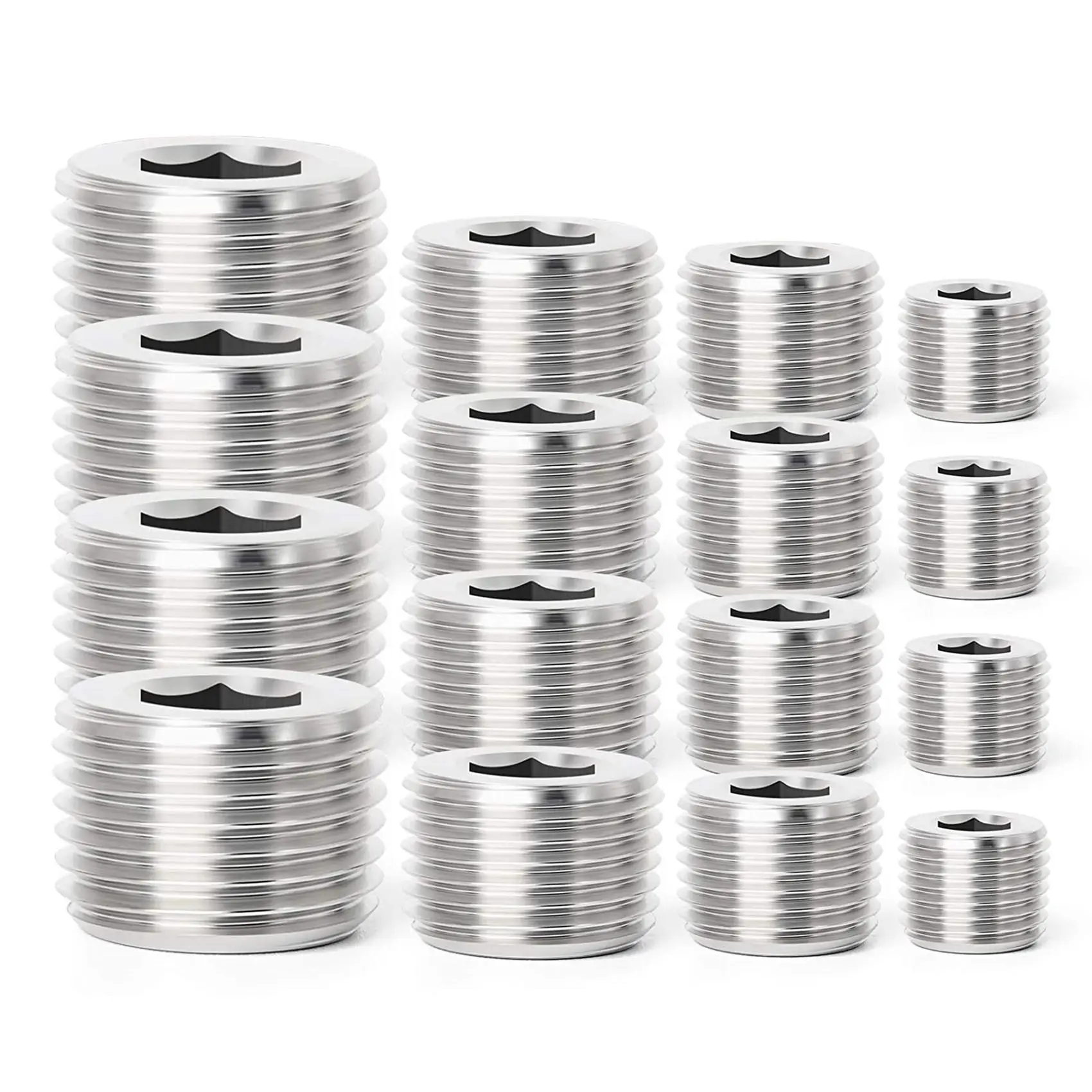 16Pcs Stainless Steel Internal Hex Thread Socket Pipe Plug Fitting 1/8 inch 1/4 inch 3/8 inch 1/2 inch NPT Male Tubing