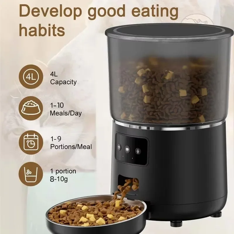 4L cat and dog automatic feeder 120 wide-angle camera adjustable 304 stainless steel bowl dual power supply environmental