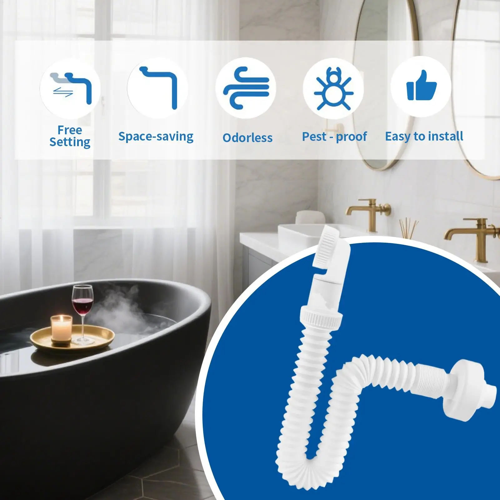 Kitchen Sink Drain Pipe 360 Adjustable Siphon Flexible Sink Drain Siphon For Garden Kitchen RV Bathroom Shower Laundry Basin