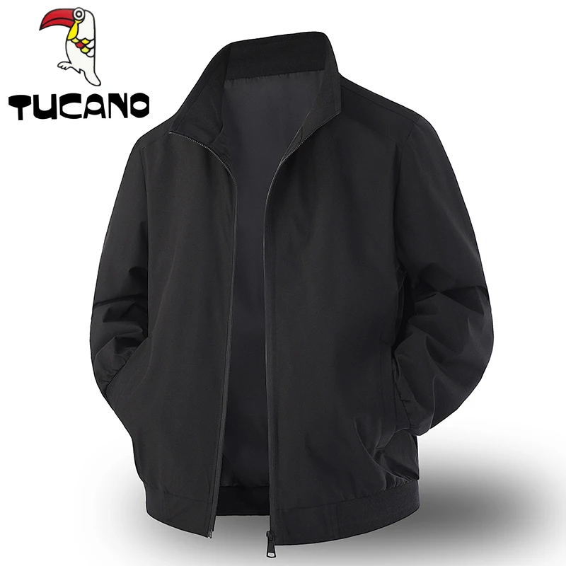 

TUCANO 2025 Весенняя Новая Мужская Повседневная Уличная Куртка с Двойной Молнией, Американский Стиль, Однотонная, с Воротником-стойкой, на Флисовой Подкладке, из Полиэстера