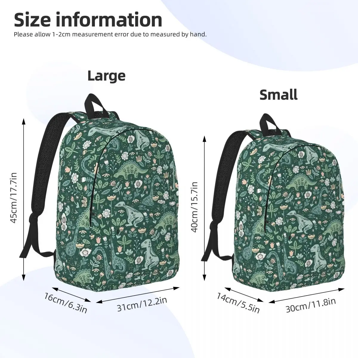 Mochila de dinossauro floral folclórico para meninos e meninas, mochila escolar, crianças, estudante, bonito, dino verde, mochila de lona, jardim de infância