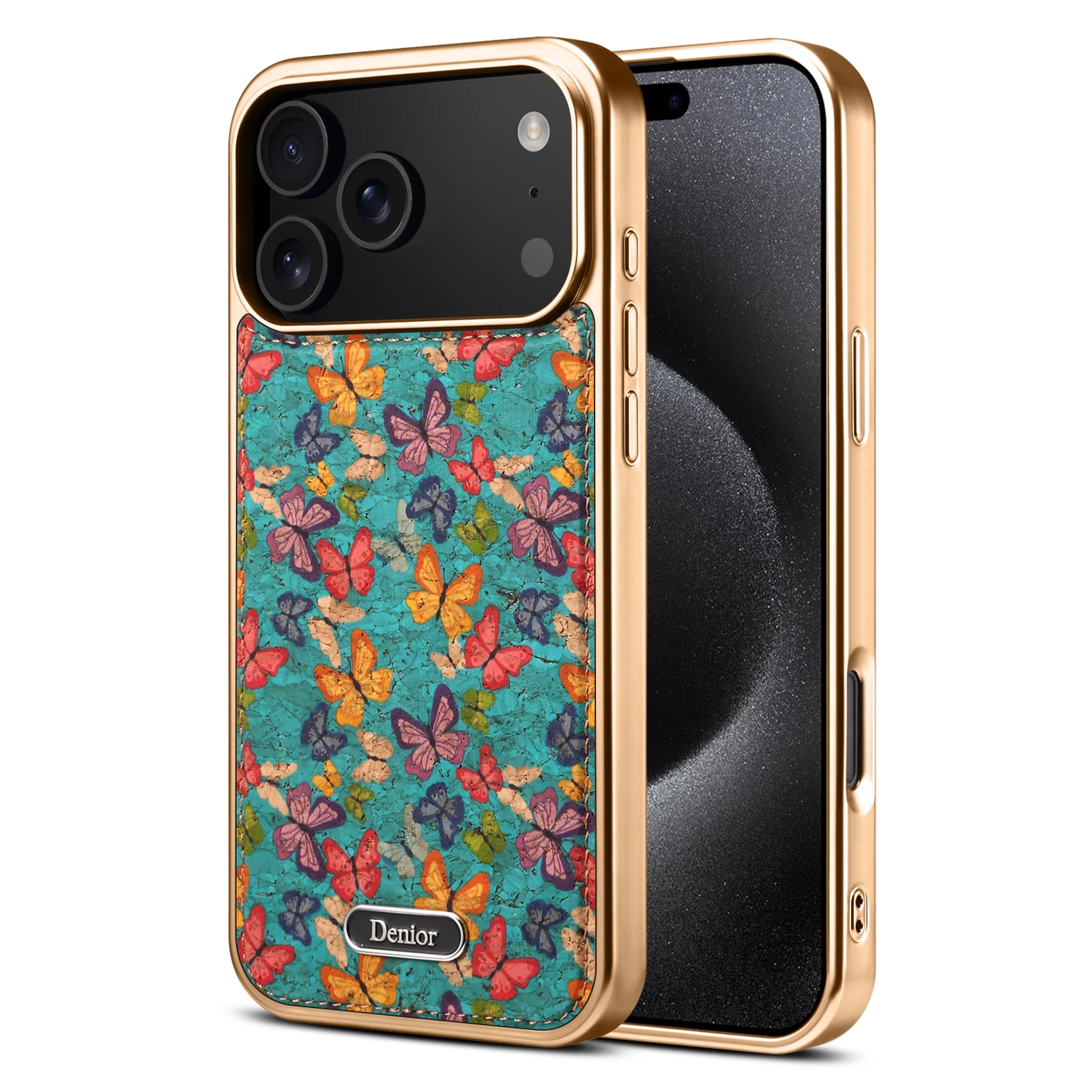 

Denior Luxury Flower Pattern 2 in 1 Detachable Magsafe Case for iPhone 17 Pro Max 13 14 Pro 15 16 Plus Plating Soft Bumper Funda
