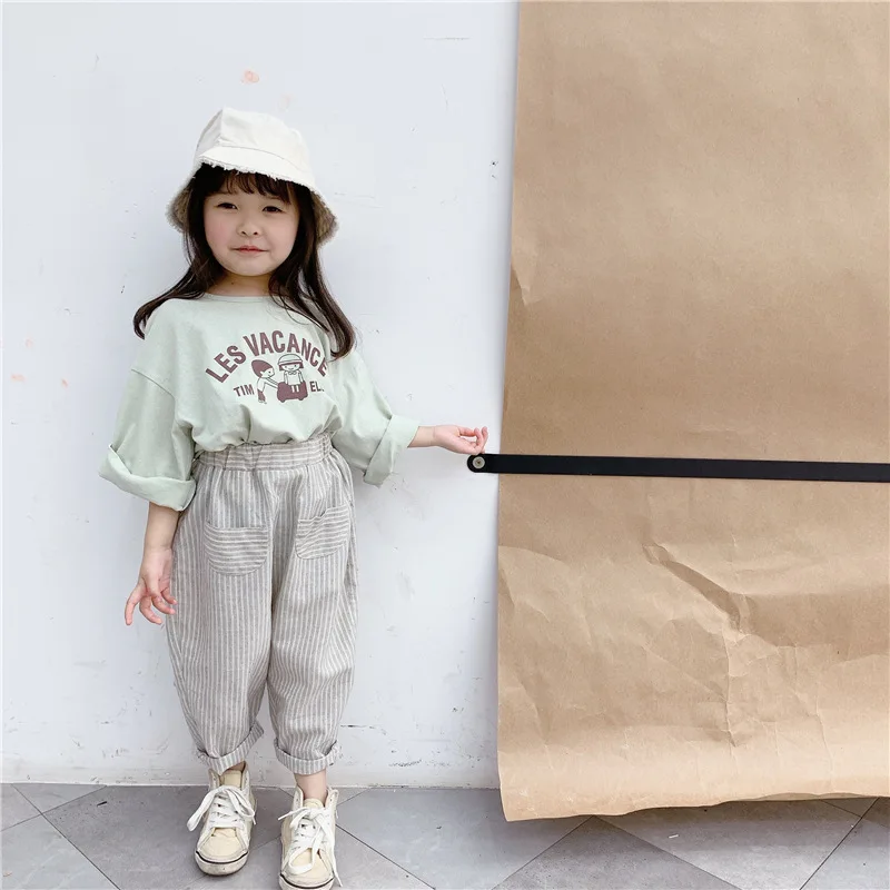 Childrens Pants 2026 Spring New Korean Version Striped Casual Pants, Simple and Versatile Daily Wear