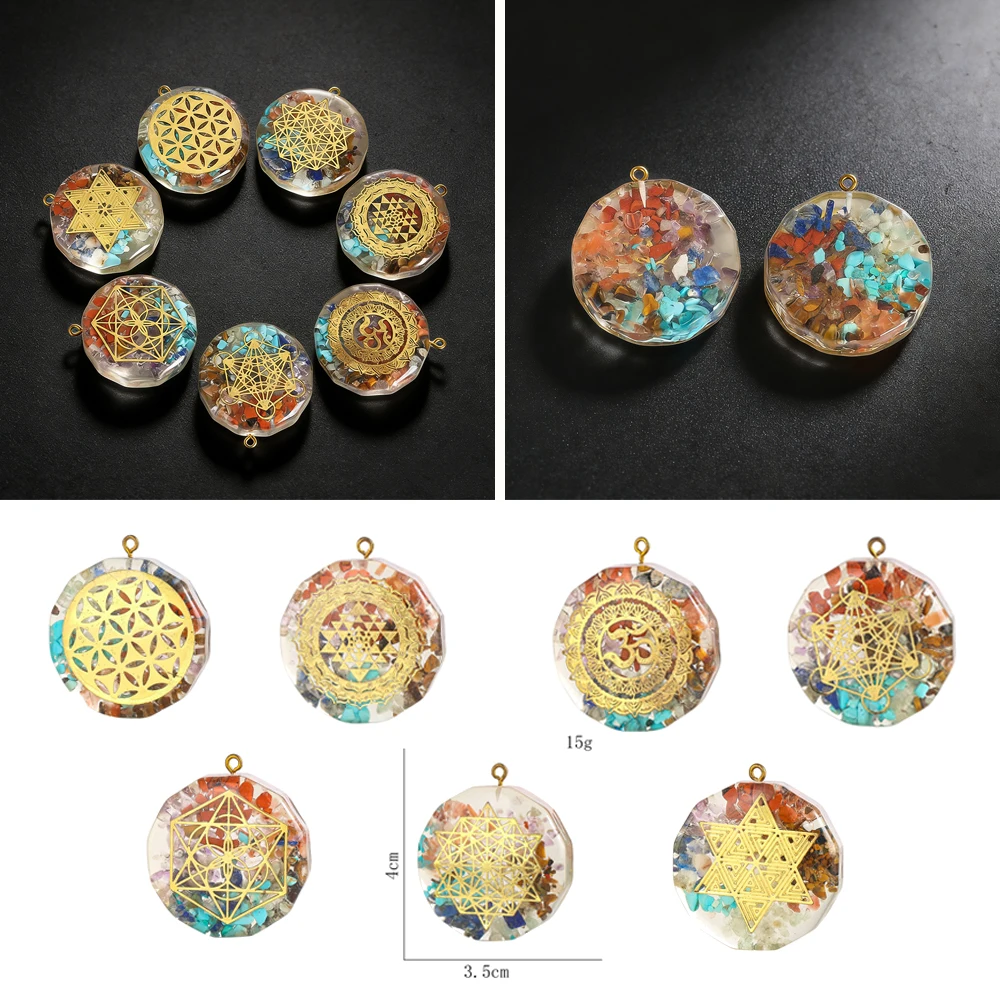 Epoxy Resin Pendant Sacred Geometry Metatron Cube Crystal Chips for Necklace Meditation Healing Gift for Women Men New