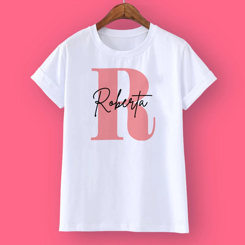 Personalised Initial Girls T-shirt Custom Baby Girl Name Clothes Summer Short Sleeve Tops Pink Letter Kids Tees Fashion Outfits