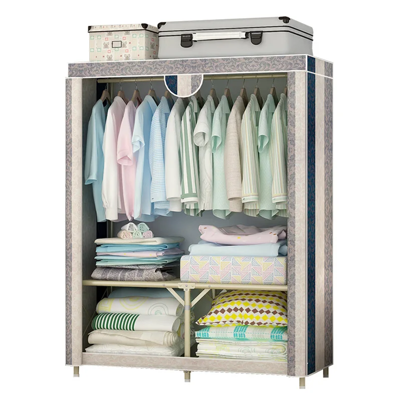 

Simple cloth wardrobe folding new single steel frame bold reinforced fabric wardrobe