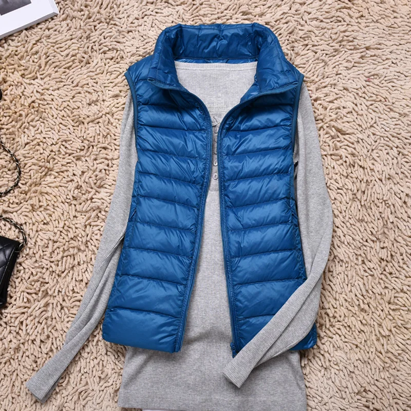 New Women Sleeveless Vest Winter Warm White Duck Down Jacket Female Veats Mandarin Collar Sleeveless Waistcoat Chaleco Femenino