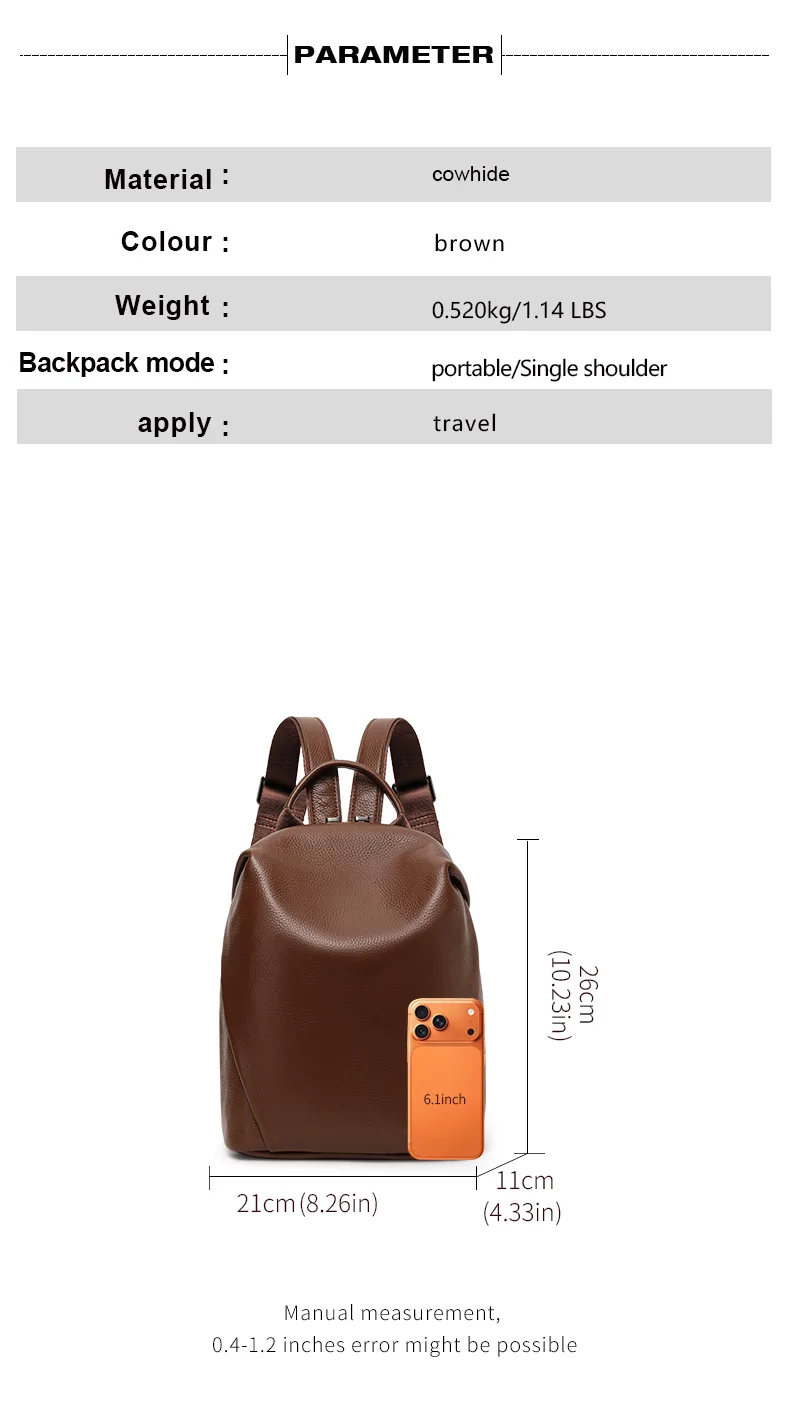 Echtleder-Rucksack für Damen, Kompakte Diebstahlsichere Umhängetasche mit Obergriff, Perfekt für Büro, Reisen & Alltag – Detail 4