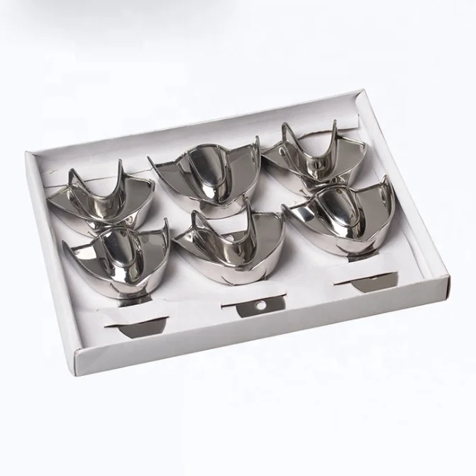 Lab Instrument Autoclavable No Hole Stainless Steel Lab Impression Trays 6 Pcs/set