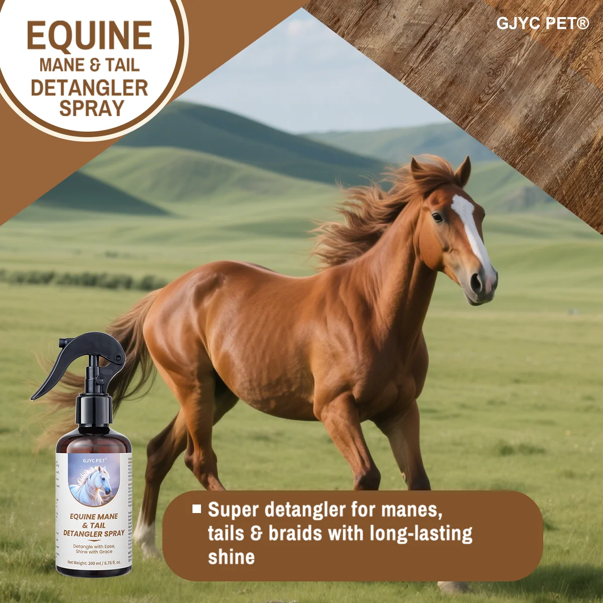 Horse Mane Tail Detangler Spray 200ml Leave-In Conditioning Moisturizing Shine Grooming for All Horse Breeds Gentle Formula