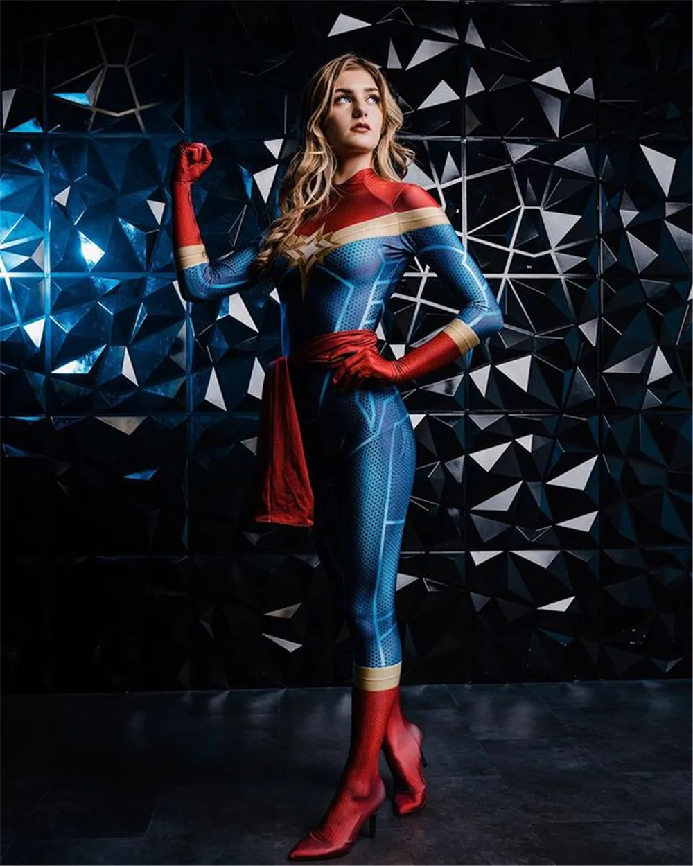 

Halloween Adults Female Carol Danvers Cosplay Costume Superhero Zentai Suit Woman Bodysuit Party Jumpsuit