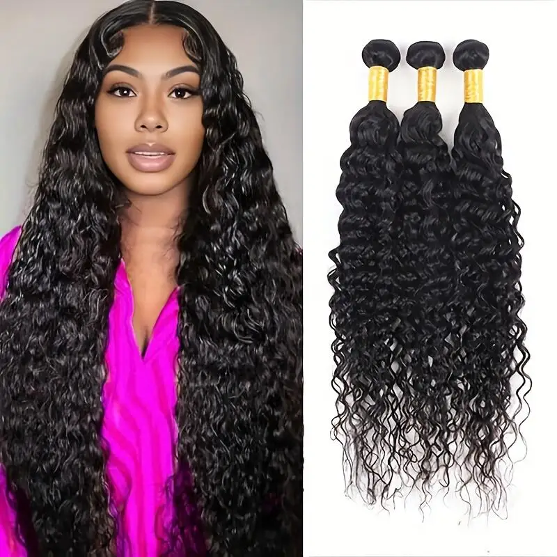 

3 шт., пучки волн воды, человеческие волосы, пучки натуральных волос, натуральный цвет, натуральные волосы, 100% необработанные человеческие волосы