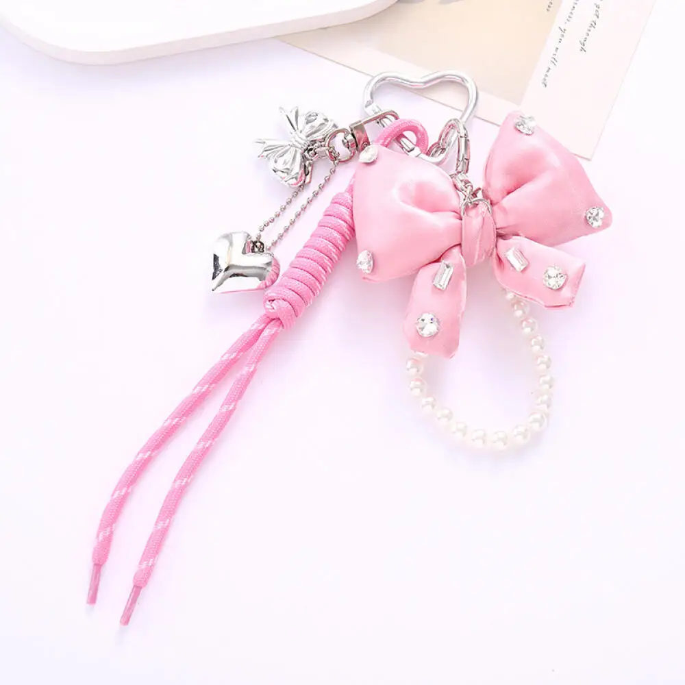 

Cute Lace Bow Beaded Phone Pendant Chain Accessories Aesthetic Ballet Shoes Camera Bag Decoration Keychain Gift