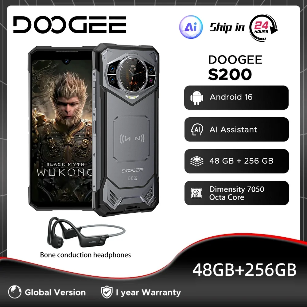 Global Version DOOGEE S200 5G Rugged Phone 12GB 256GB 1.32'' AMOLED Rear Display Dimensity 7050 100MP Camera 10100mAh NFC