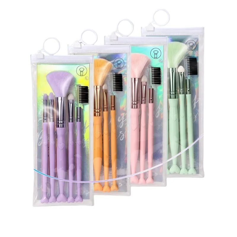 5 Love Handle Makeup Brush Set Eye Shadow Brush Loose Powder Brush Eye Shadow Stick Eyebrow Comb Lip Brush