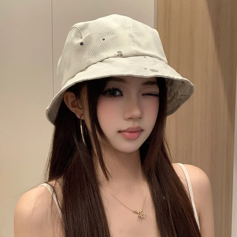 Graffiti Flip Eave Fisherman Hat Korean Style Spring Autumn Versatile Face Enhancing Small Beret Big Head Size