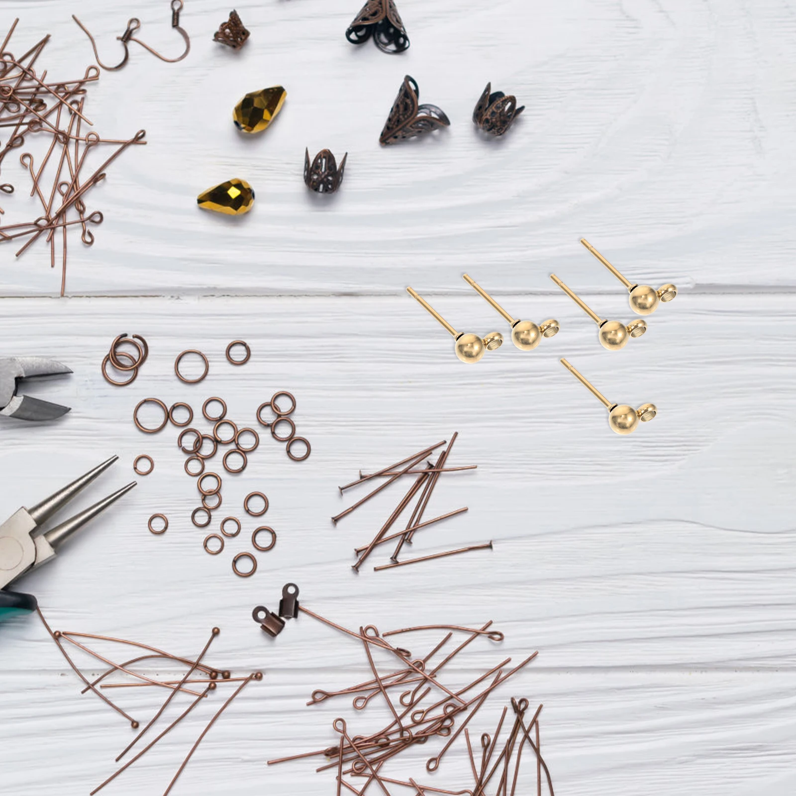 100pcs Needle Accessories Pin Components Jewelry Findings Earring Making Supplies Stainless Steel Ball Post Studs Diy Handmade