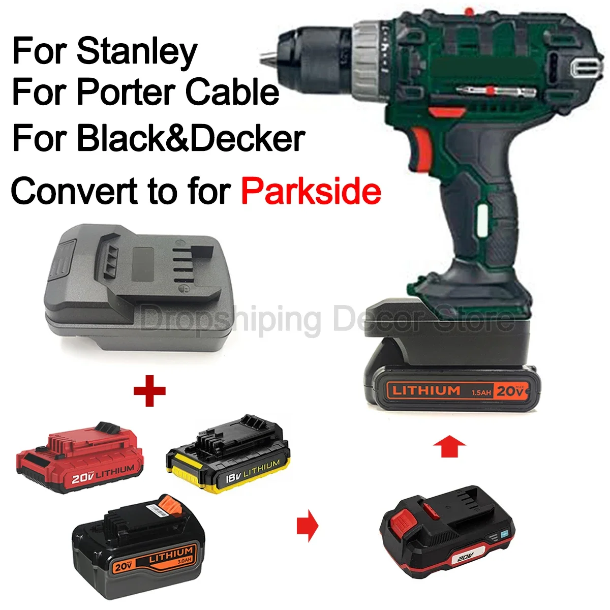 Battery Adapter Converter For Black Decker/Porter Cable/Stanley 18/20V Li-ion Battery Convert to for Parkside 20V Power Tools