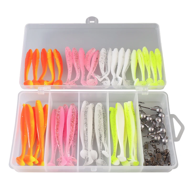 

61Pcs/Set Soft Lure Kit Soft Fishing Lure 6cm/7.5cm 1.3g/2g Jig Head Hook 3cm 3.5g Fishing Hooks with Fishing Tackle Box Swivel