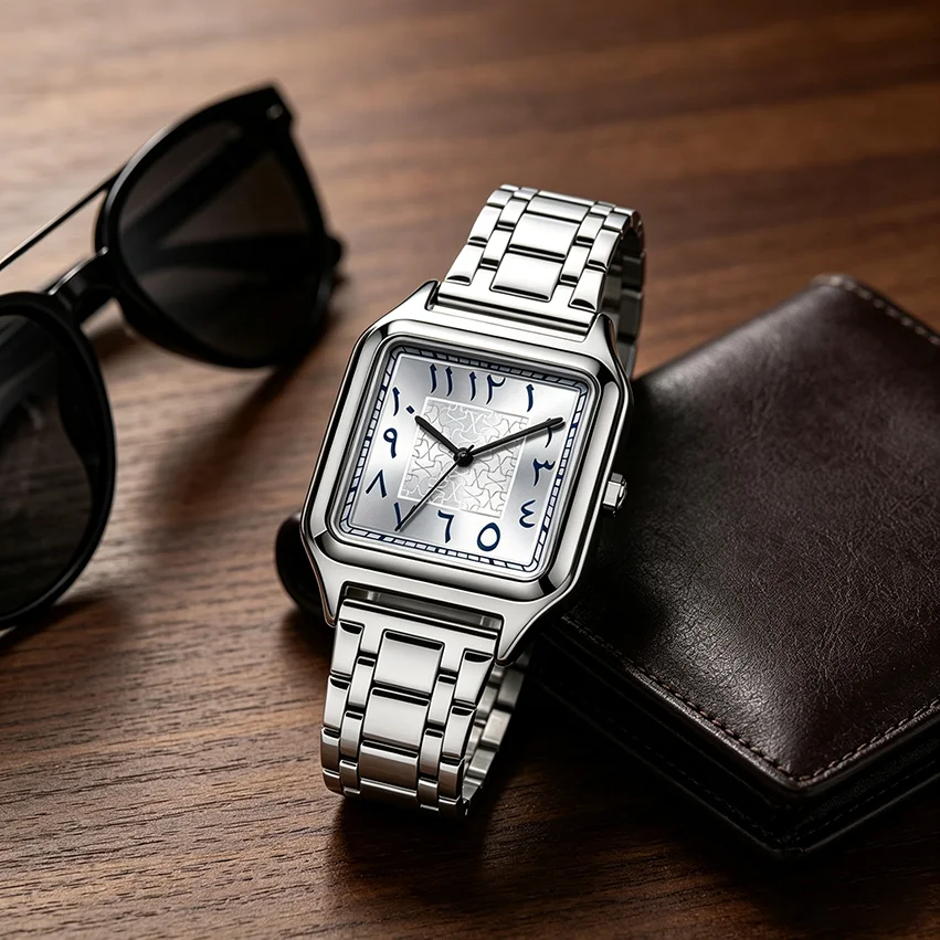 High Quality Fashion Brand Watch Small Men Women's Square Dial High Quality Steel Metal Strap Quartz Luxury Men Clock