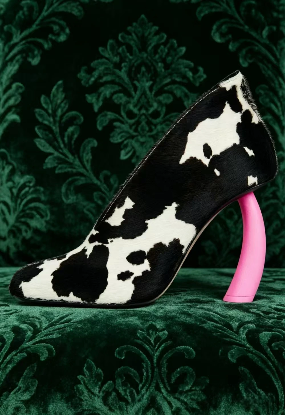 

Fashion-Forward Runway Style Cow Print Fur High Heel Pumps Pink Curved Heel Design Square-Toe Low-Cut Shoes for Daily Looks