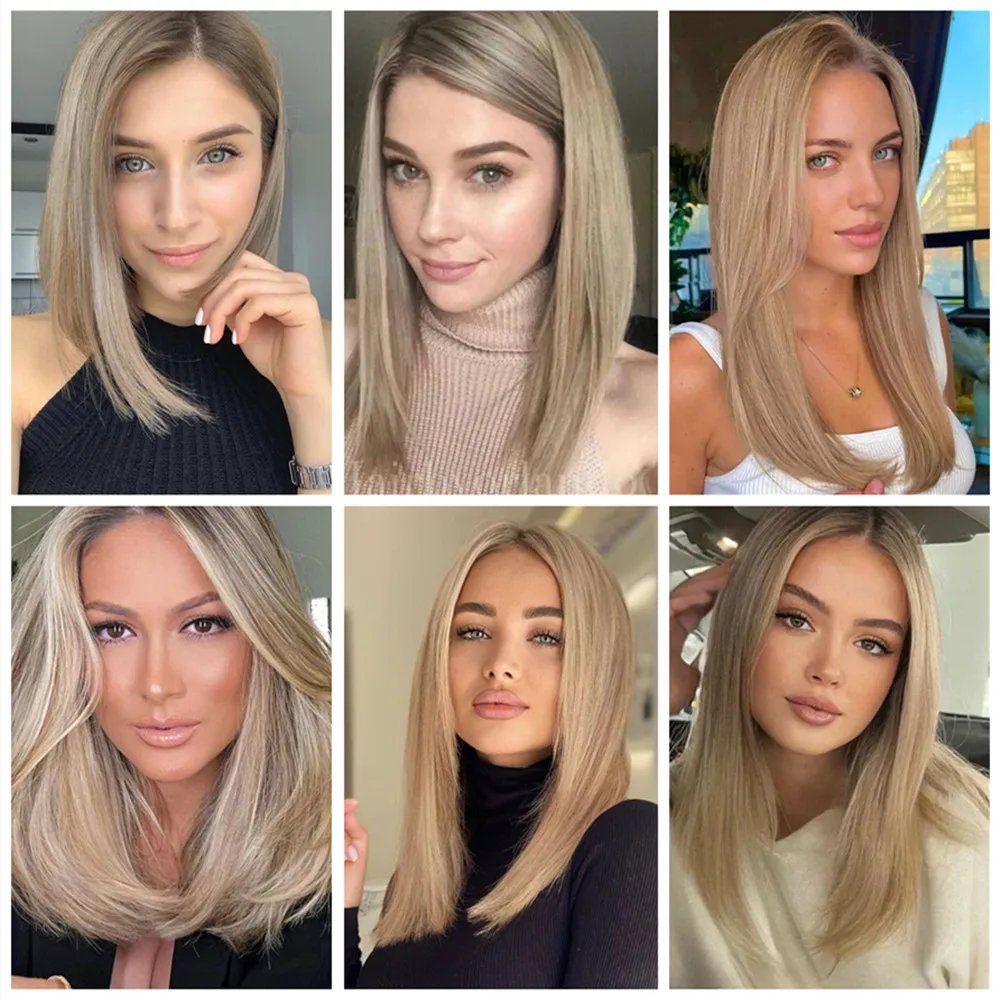 HENRY MARGU Ash Blonde Lace Synthetic Wigs 13*6 Lace Front Wigs Ombre Natural Dark Roots Wigs for Daily Heat Resistant Fiber