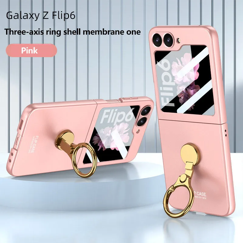 

Ultra Thin Hinge Solid Color Phone Case For Samsung Galaxy Z Flip6 5G Flip 6 Ring Stand Anti Drop Protection Cover
