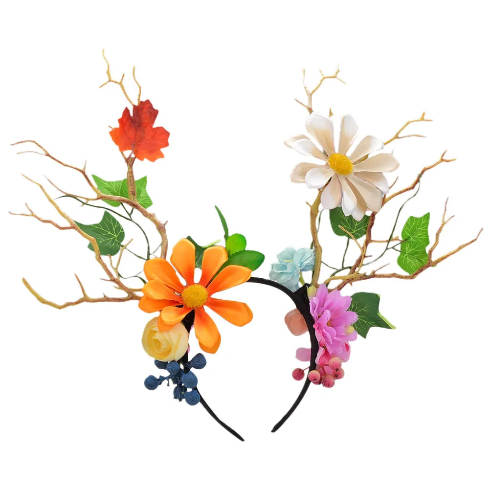 

1 шт., обруч для волос с рогами, повязка на голову с цветочным принтом, высокая эластичность, вечерние реквизит для косплея, рождественские аксессуары для волос