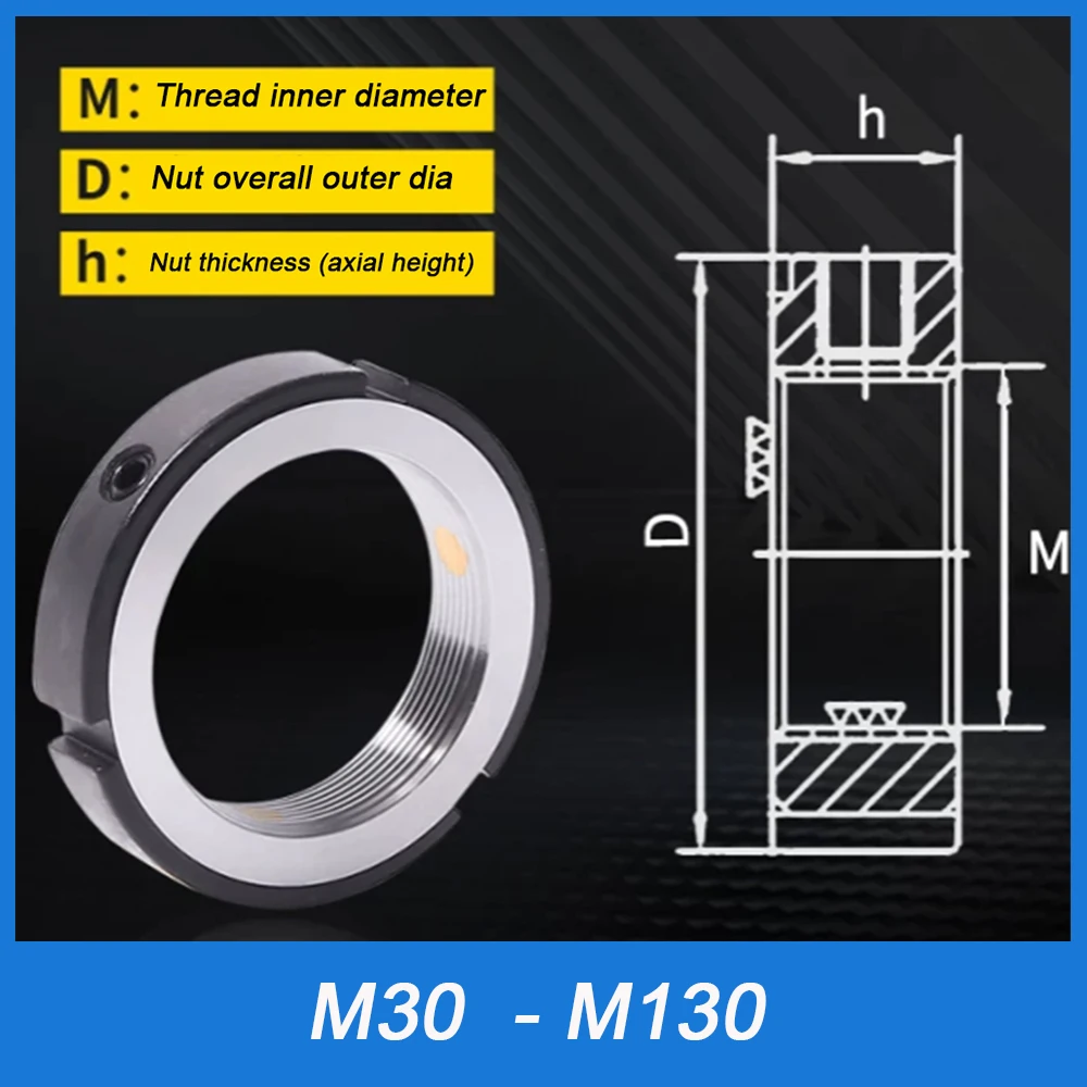 1Pcs M30-M130 High Precision R-Type Radial Lock Nut Anti-Loosening For Spindle Bearing Lathe Machine Tool