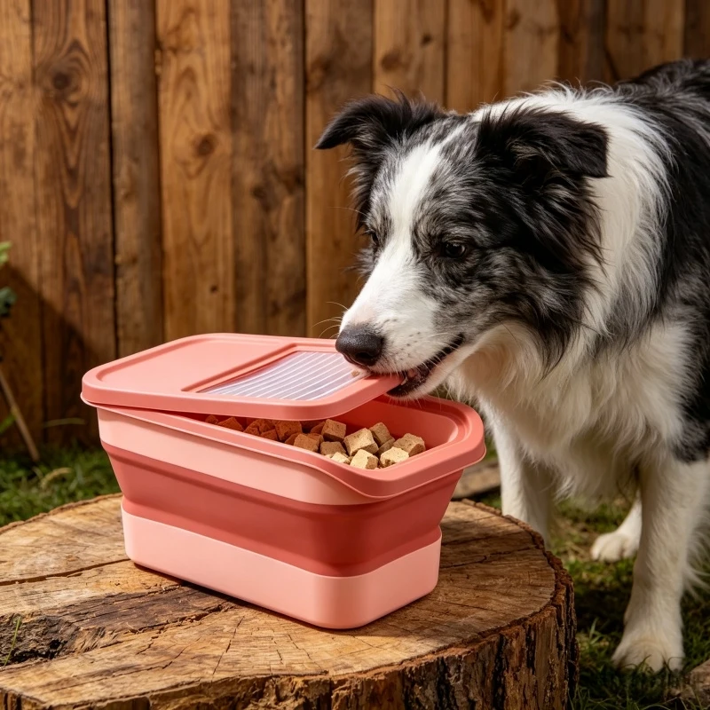 Pet Food & Kitchen Grain Storage Container 13LB Collapsible Airtight with Lid Dry Cat Dog Food Box Home Use
