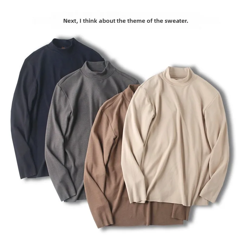 

Men's Thermal Long Sve T-irt f High Collar Fce Lined Double Sided Brued Base irt Casual Knitted Wear