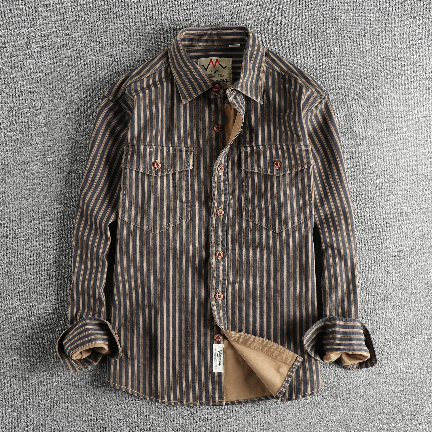 American Retro Striped Long Sleeve Men's Shirt Warp Weaving Pure Cotton Casual Workwear Jacket Comfortable Washable Youth Style