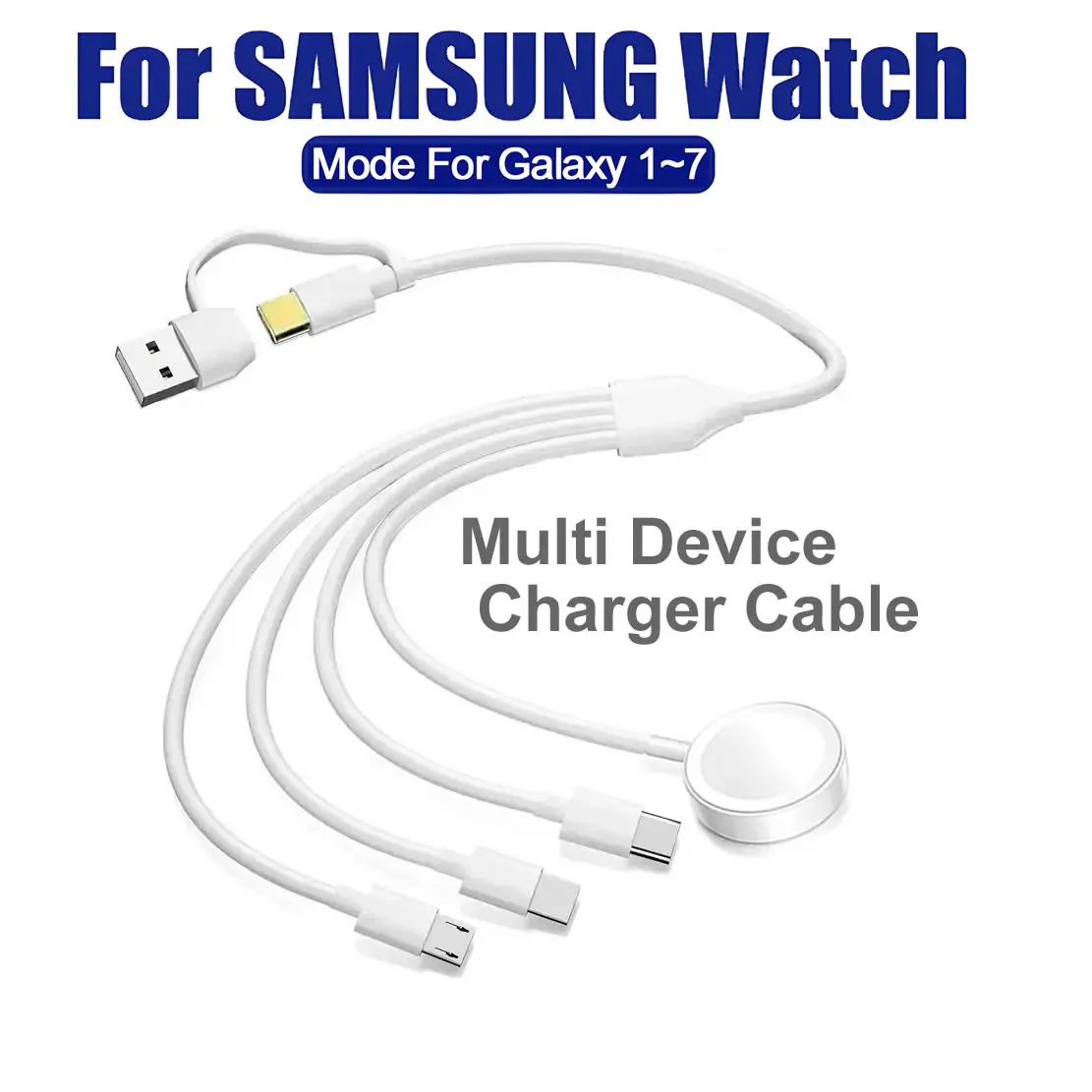 4 in 2 USB Charger Cable for Samsung Galaxy Watch 7/6/5 Pro/4/3 Charging Dock,USB Type C Cord for S23/S22/S20 Phone & Micro USB