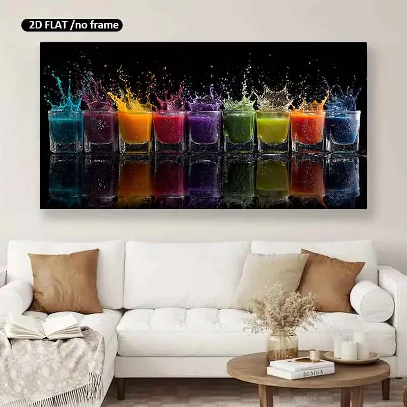 2D Flat, 2D Flat, A Large Unframed Canvas Measuring 31.49X62.99 Inches (80X160 Cm) Featuring a Colorful Liquid Splash Design, Pe