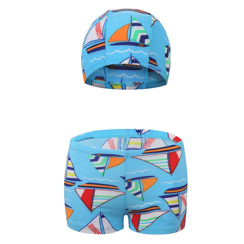 2 Piece Boys Swimming Shorts 2026 New Comfortable Breathable Cartoon Kids Swim Trunks with Swim Cap