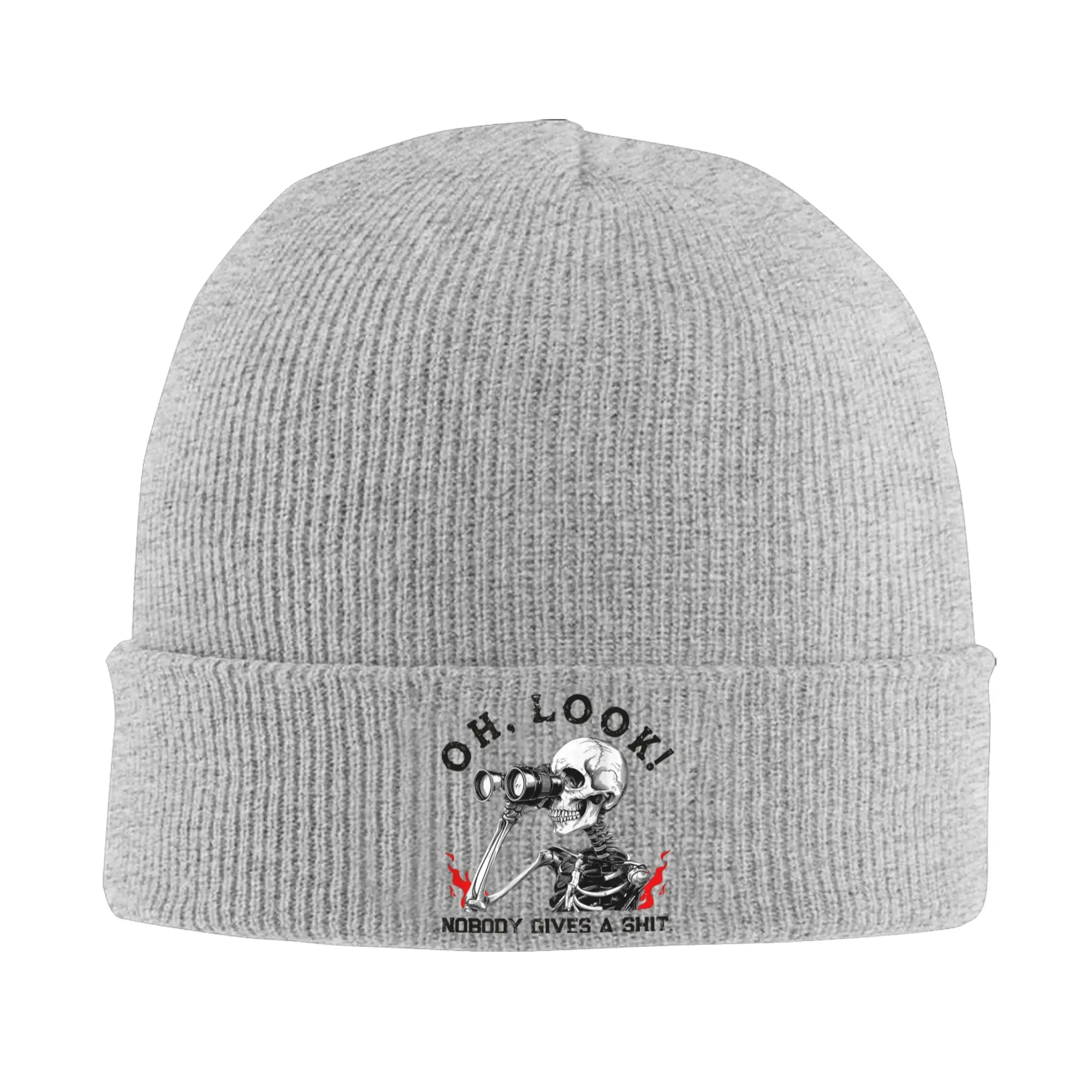 Men Women Unisex Fun Skeleton Oh Look! Nobody Gives A Shit On Back Beanie Hats  Casual Knit Hat Caps Graphic Elastic Bonnet Hats