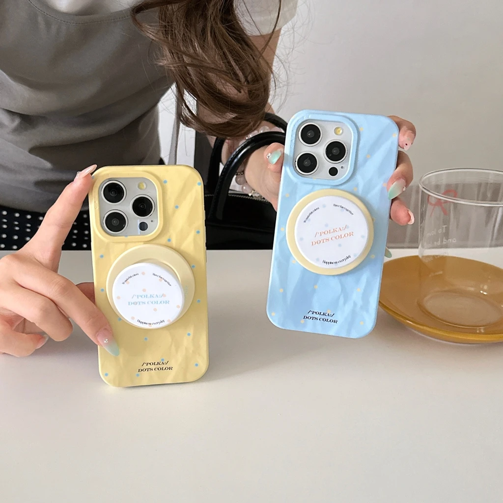 

Creative Wrinkled Pattern Wavelet Point With Holder Magnetic Wireless Charging Phone Cover Case for iPhone 16 15 14 13 Pro Max