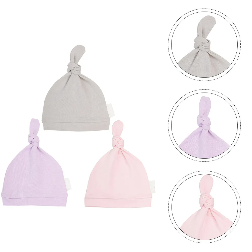 3Pcs Cotton Hats Set Knot Design Unisex Beanie Soft Elastic Comfortable Turban for Birthday Gift