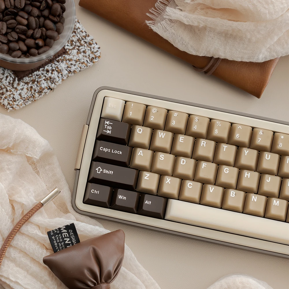 164 Keys Latte Coffee Keycaps Retro Brown Translucent Keycaps Cherry Profile Double Shot PBT PC Keycap For Mechanical Keyboard