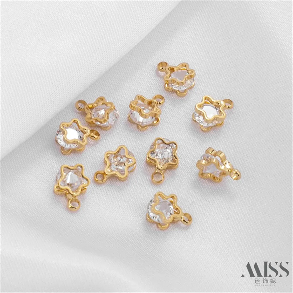 14K Torebka Złota Inkrustowana Cyrkonia Kanapka Geometryczny Pentagram Miłość Kwiat Wisiorek DIY Akcesoria Ręcznie robiona biżuteria