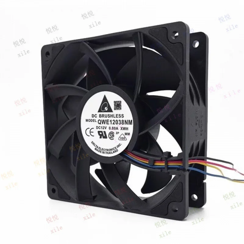 L   L  FOR Delta QWE12038NM DC12V 0.80A 12CM 12038 4-Wire Dual Ball Cooling Fan