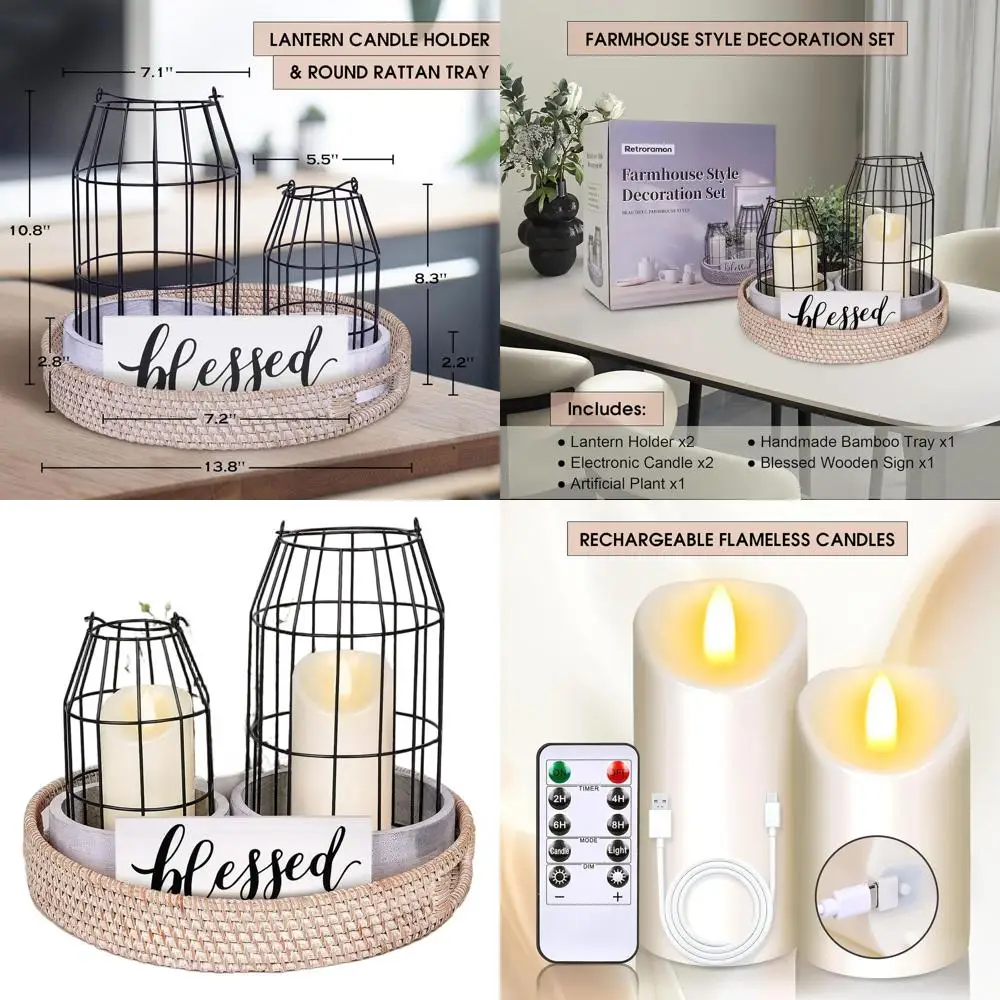 

7-Piece Rustic Farmhouse Living Room & Dining Decor Set - Modern Kitchen Counter Accents - Fireplace & Home Gift